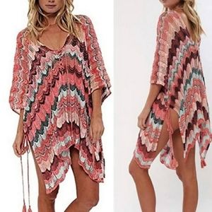 NWT Paparazzi by Biz Crochet Coverup Poncho Burgundy Aqua Peach One Size